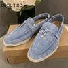 Woman Flat Shoes Slip On Women Loafers Leather Metal Lock Blue Suede Moccasins Mules Casual Driving Shoe Summer Walk Shoes Femme