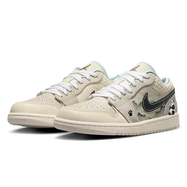 Jordan Air Jordan 1 Slip Resistant Abrasion Resistant Low top Vintage Basketball Shoes Women's Beige Brown HQ3440-101(Team181-)