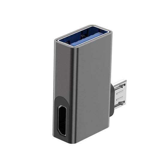Адаптер Micro USB к USB с угловым удлинителем 90 градусов, с функцией OTG и портом внешнего питания, стабильный ток, адаптер питания