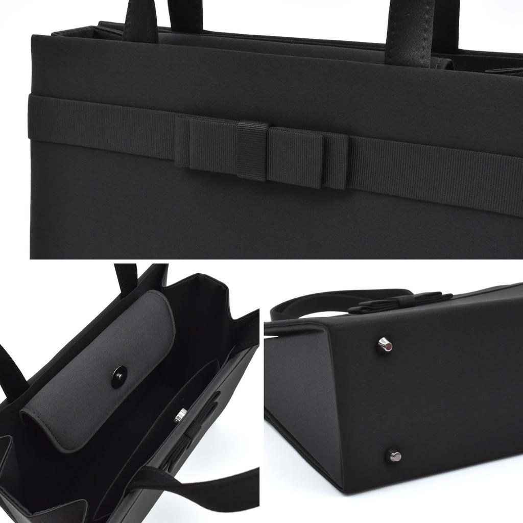 Plex Formal Bag, Ribbon Square Tote Handbag, Black, for Weddings, Funerals, School, and Special Occasions