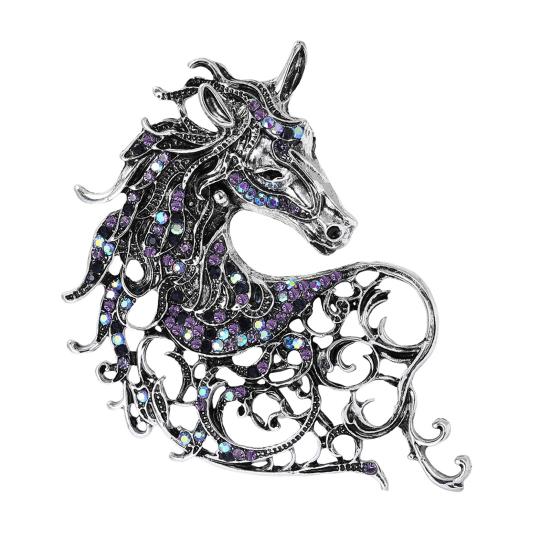 1/4Pcs Retro Style Brooch Sparkling Rhinestones Inlaid Horse Head Design Pin Clothes Hats Bags Badge Horse Year Zodiac Accessories