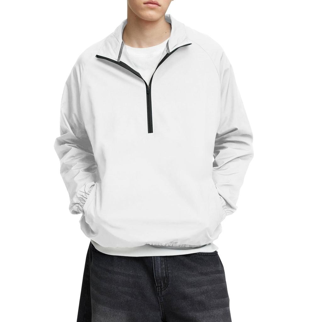 Мужской зимний однотонный топ с воротником-стойкой и застежкой-молнией на половину длины, рукавом реглан, длинным рукавом