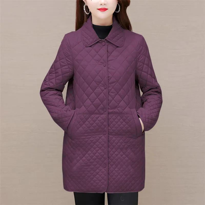 Women Winter Midi Plaid Quilted Coats Fashion Female Korean Clothing New Solid Casual Thicken Warm Long Sleeve Jackets