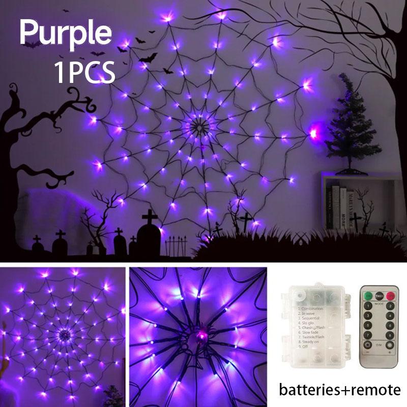 Halloween Spider Web Lights Spider Net LED String Lights with 8 Lamp Mode for Haunted House Halloween Home Window Wall Decor