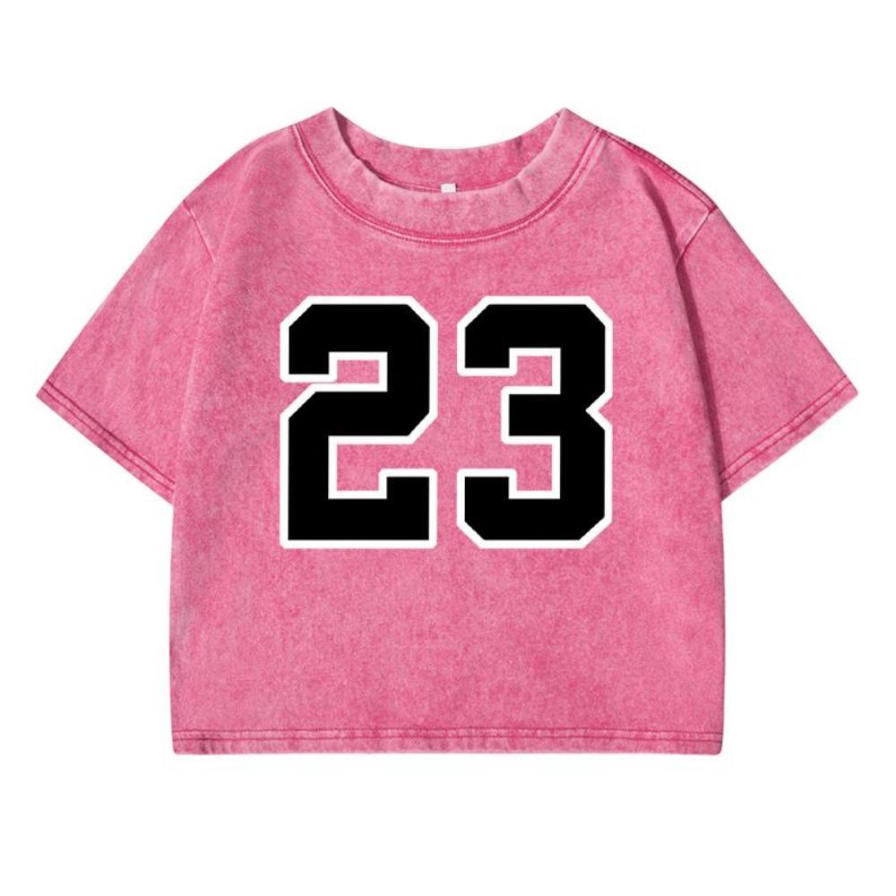 23 Letterprinting Female Washed Short Tshirts Breathable Casual Summer Clothes Distress Vintage Midriff-Baring T-Shirt Women