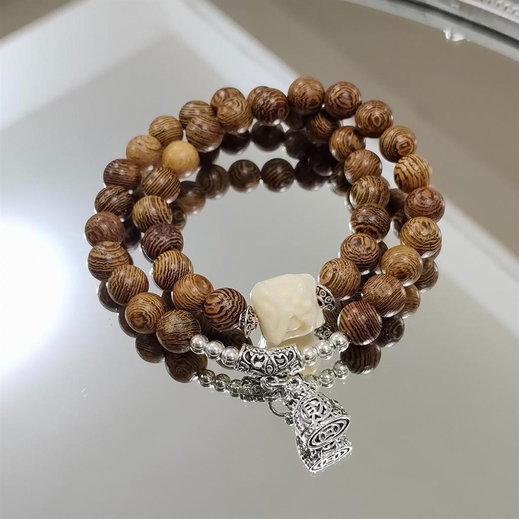 New Chinese Retro Double-Layer Bracelet for Women, Unique Design, Ancient Style Fashion, Shangui Flower Coin Hand String for Men