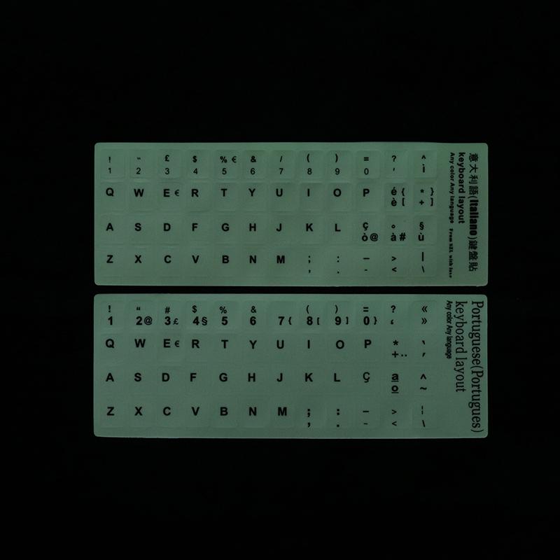 Светящаяся пленка для клавиатуры Испанский, Русский, Арабский, Французский, Английский и т.д. Язык Флуоресцентные наклейки-протекторы для букв клавиатуры