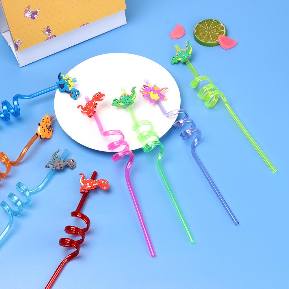 Drinking Decor Party Supplies Cartoon Pattern Dinosaur Reusable Straws Straws-Plastic Dino Theme
