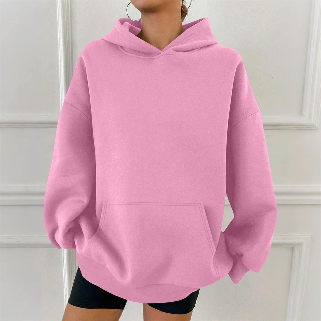 Женская модная повседневная толстовка с капюшоном, однотонная, с карманом, с длинным рукавом