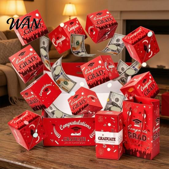 Explosion Gift Box 2026 Graduation Box, DIY Pop Up Money Holder Interactive Folding Bounce Cash Card for Grad Party Supplies