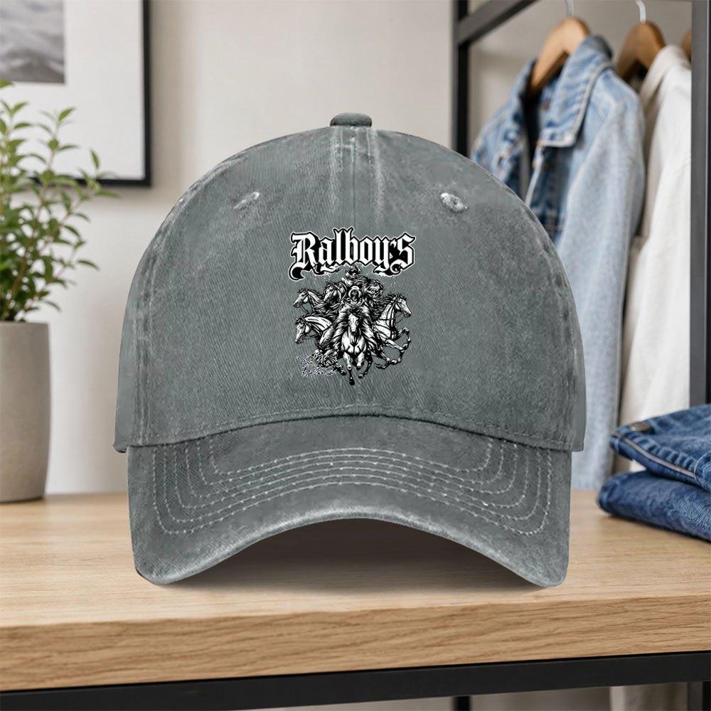 Retro Ralboys Running Horse Washed Baseball Cap Unisex Adjustable Dad Hat for Outdoor Daily Wear Vacations