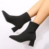 Women Elastic Knitted Socks Boots Woman Slip On Stretch Fabric Ankle Boots Autumn Fashion Square Toe Thick High Heels