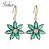 SODROV позолоченные зеленые кристаллы циркона в форме цветка ювелирные изделия серьги-капли для женщин обручальные серьги-подарок на свадьбу