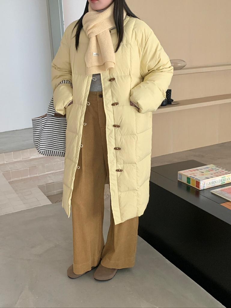 Длинная роговая пряжка пуховик женский 2024 зима новый высококачественный милый свободный теплый пиджак