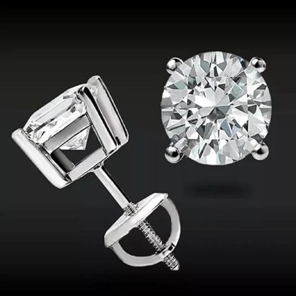 Jewels Prim 1.0 Ct Round Cut Diamond Stud Earrings Solid14K White Gold Screw Back Basket Jewellery Gift For Women's