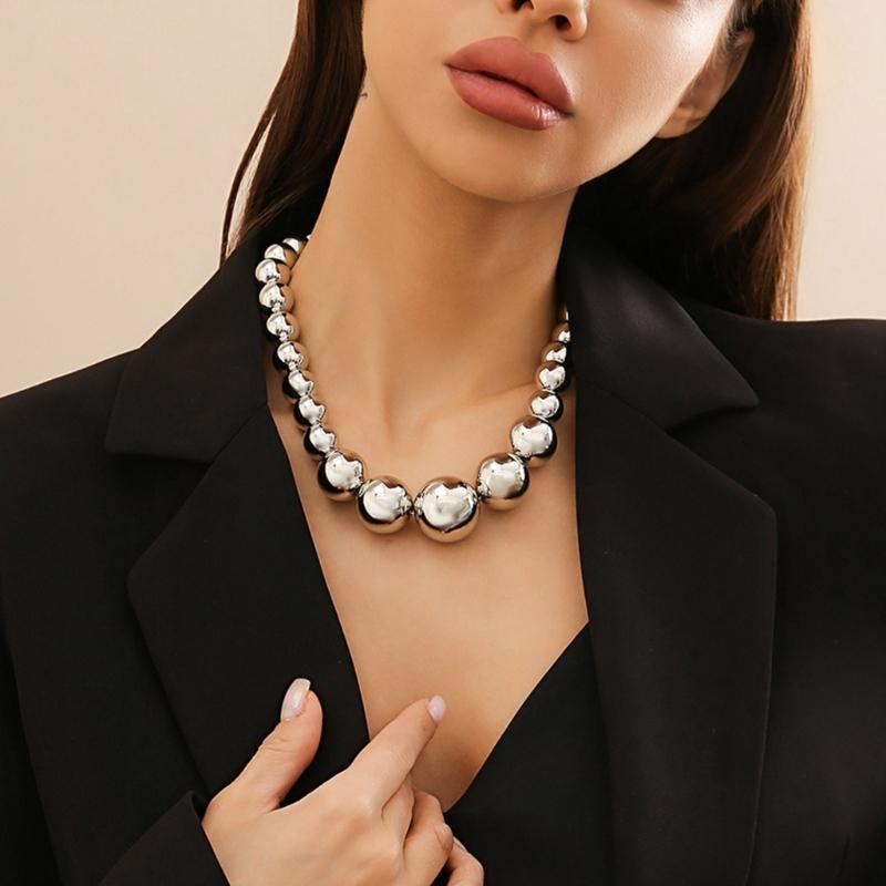 Fashionable Big Beads Chain Necklace Adjustable Choker Chains Clavicle Chain Accessory Vintage Inspired Beaded Neckchain