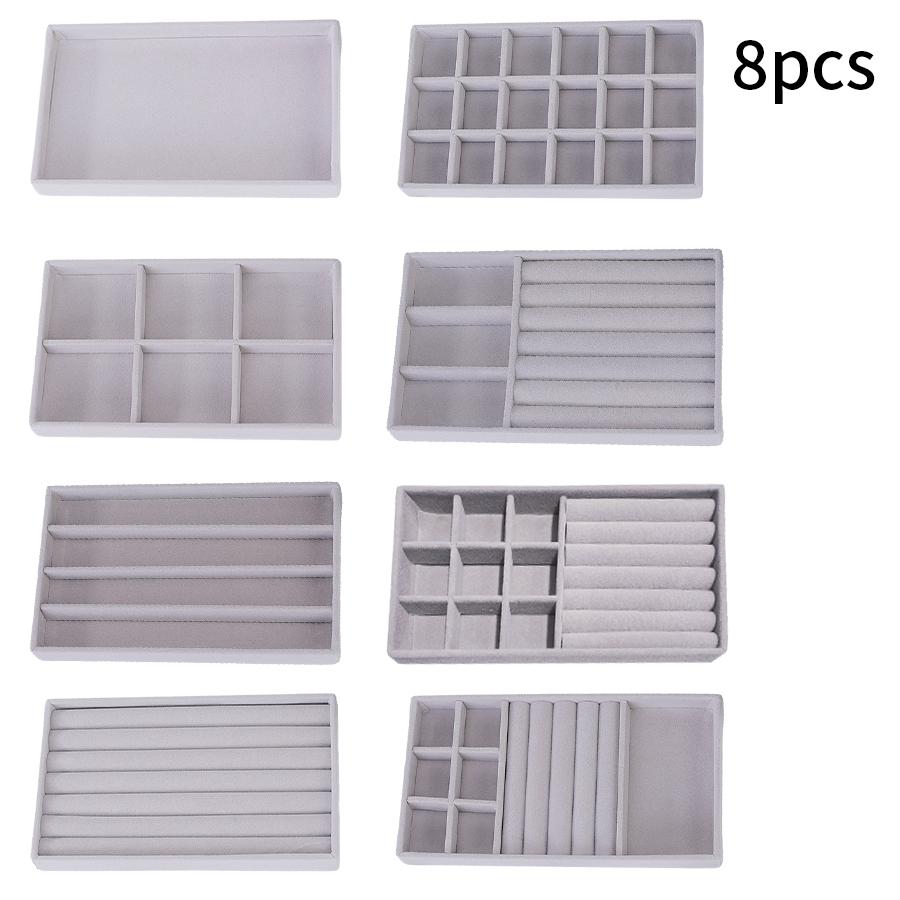 1 шт., Флокированная шкатулка для украшений, поднос для украшений, подходит для: Все виды хранения ювелирных изделий. Цвет: Серый