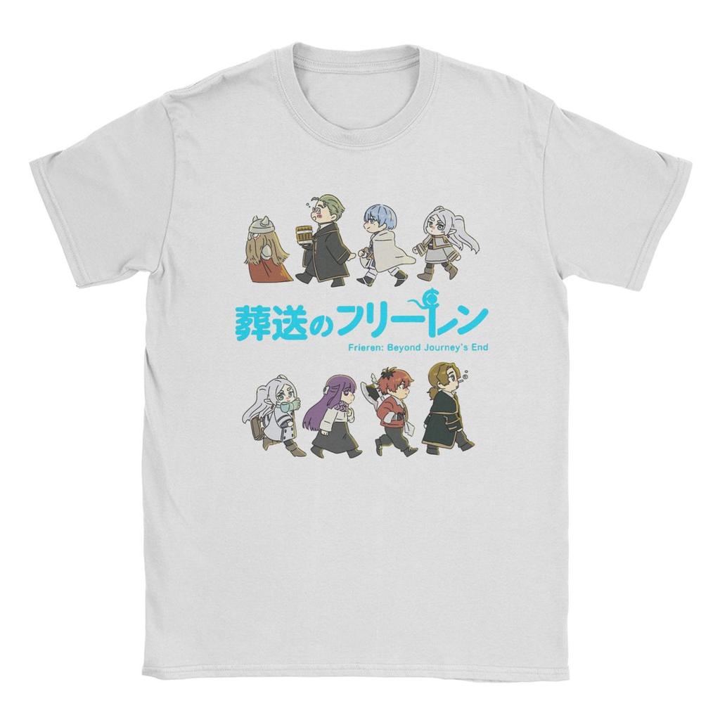 Мужские футболки Frieren Full Character, модные хлопковые футболки для мужчин, футболки с круглым вырезом и аниме, топы с коротким рукавом, оригинальные