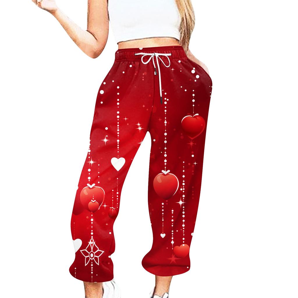 Women's Valentine's Day Print Casual Drawstring Elasticated Waist Drawstring Pants