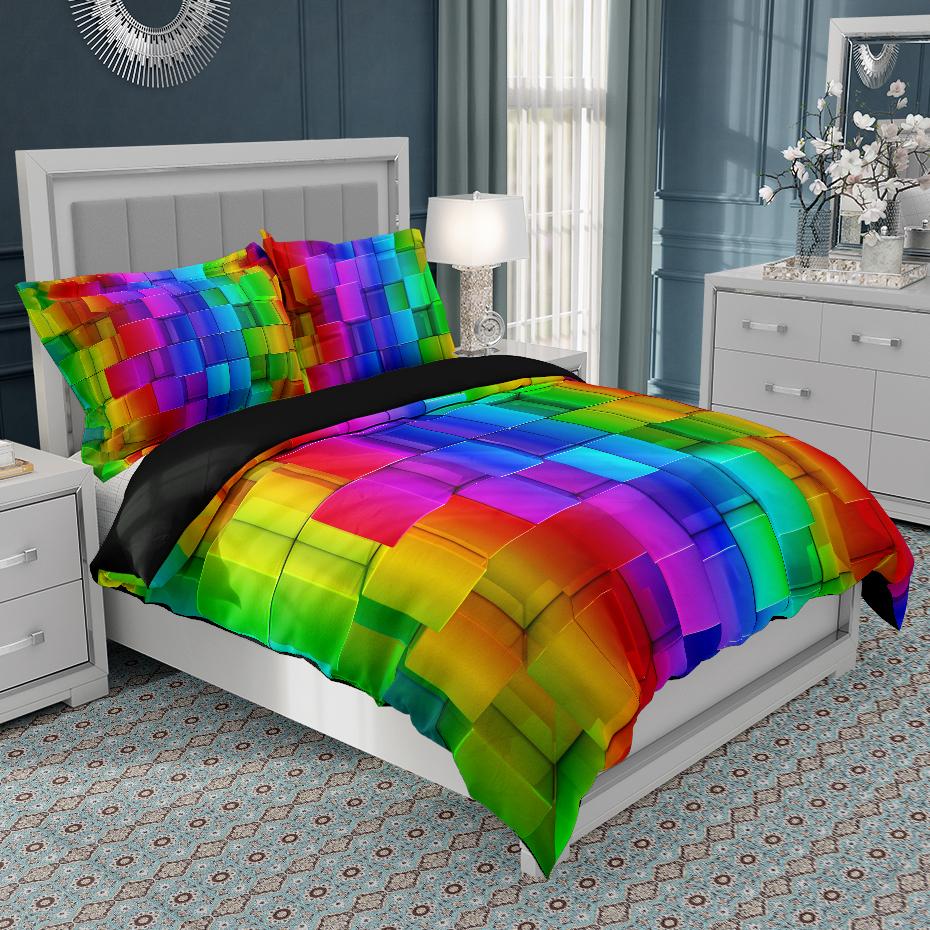 Colorful Weave Bedding Set Rainbow Psychedelic King Queen Double Duvet Cover 3D Geometric Comforter Cover Microfiber Quilt Cover