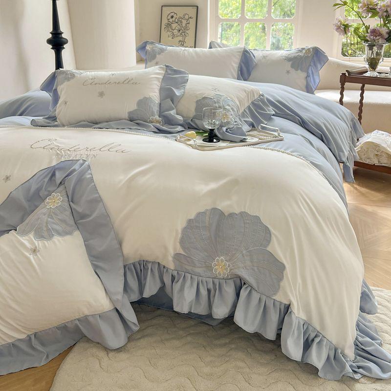 G5Z Корейский набор постельного белья "Принцесса и Подсолнух" - Большой пододеяльник и простыня на резинке, Девичий комплект из четырех предметов