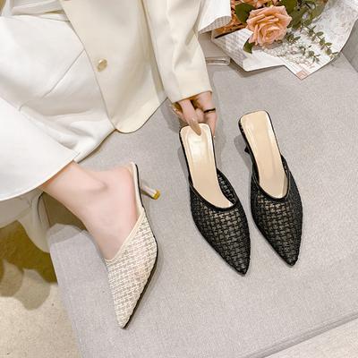 2025 летняя обувь baotou half-drag девушка на тонких каблуках ретро сетчатые туфли на высоком каблуке классные тапочки остроконечные туфли феи ветровки, женские