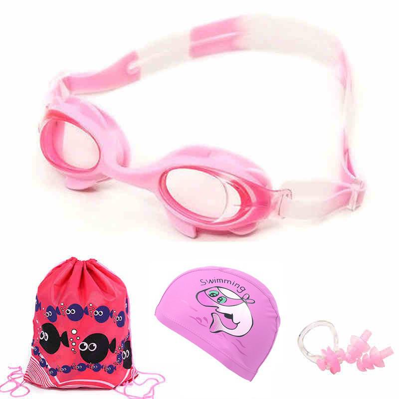 Детский набор очков для плавания с мультяшным крабом – Водонепроницаемые линзы с защитой от запотевания для мальчиков и девочек, набор из четырех предметов