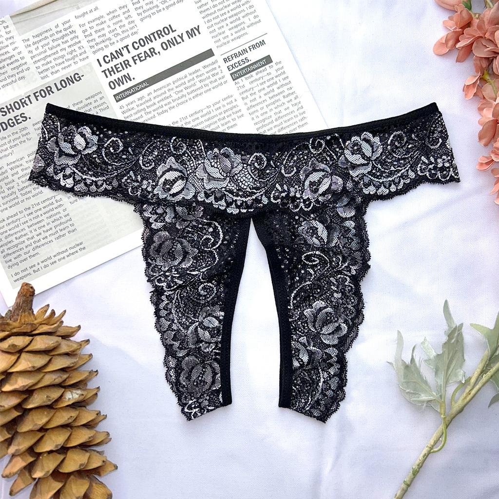 Transparent Lace Romantic Floral Thong Soft Seductive Crotchless Women's Underwear Sexy G-string Comfortable Female Lingerie