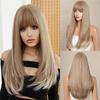 Light Brown Wig with Bangs Long Straight Synthetic Hair Wig for Women Heat Resistant Wigs Golden Layered Cosplay Wig for Party