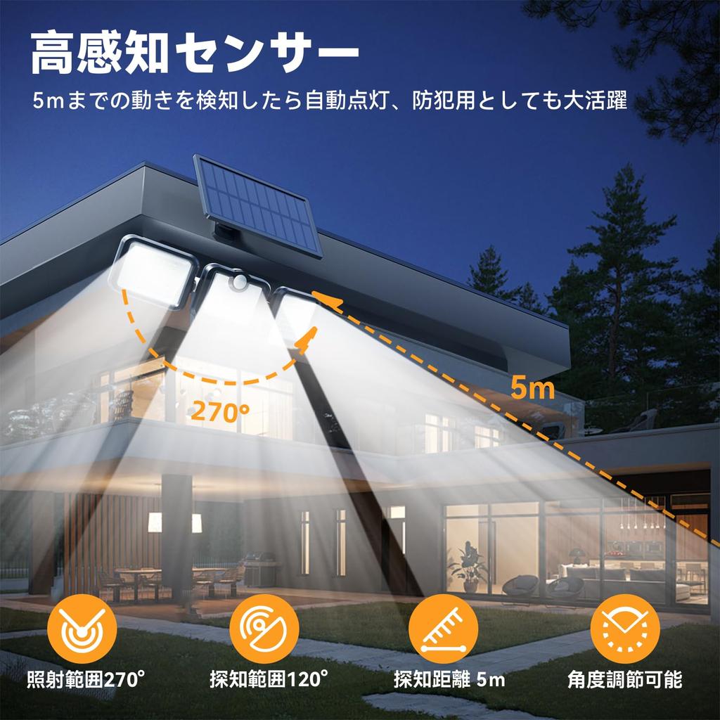 KOPOGU Solar Light, Outdoor, Separate Sensor Light, Waterproof, Ultra-Bright LED, Motion Sensor, 3-Sided Lighting, 3 Intelligent Modes, Large