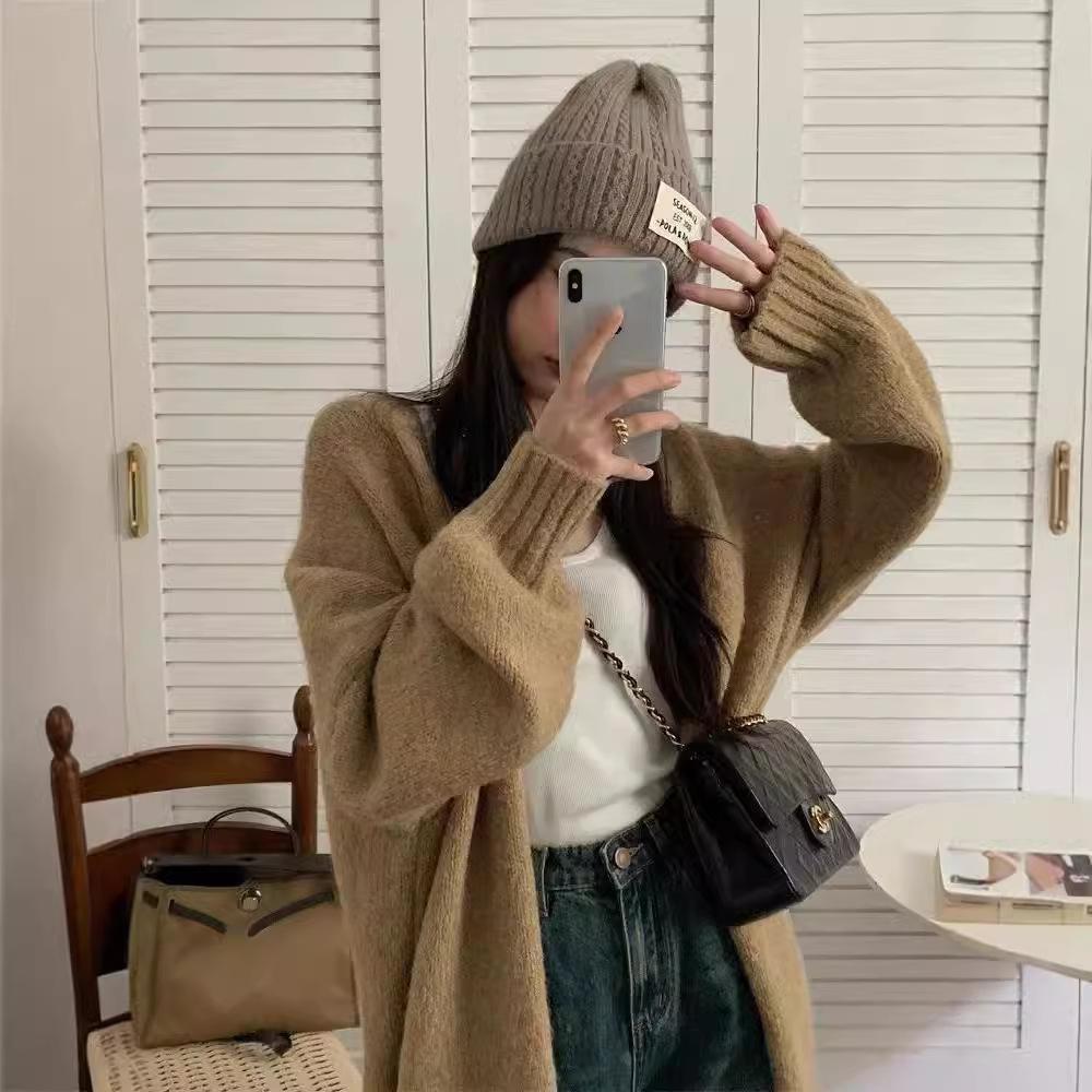 Корейский вязаный кардиган осень-зима мятный мамбо стиль мягкий, нежный, ленивый и свободный свитер средней длины выше колена куртка