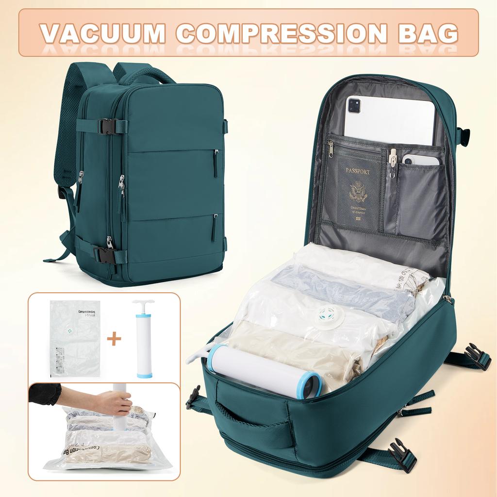 Ryanair 40x25x20 Дорожный рюкзак большой вместимости, складная сумка для походов с вакуумными пакетами и ручным компрессионным насосом, рюкзак для хранения