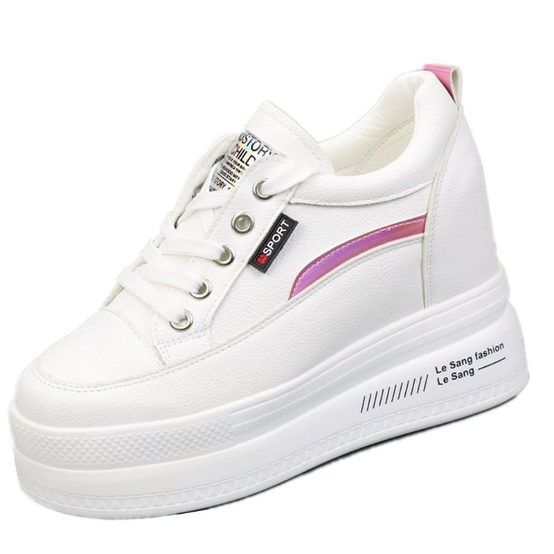 Модная женская обувь для увеличения роста 10 см каблуки весна осень танкетки дышащие женские кроссовки повседневные кроссовки на платформе белая обувь