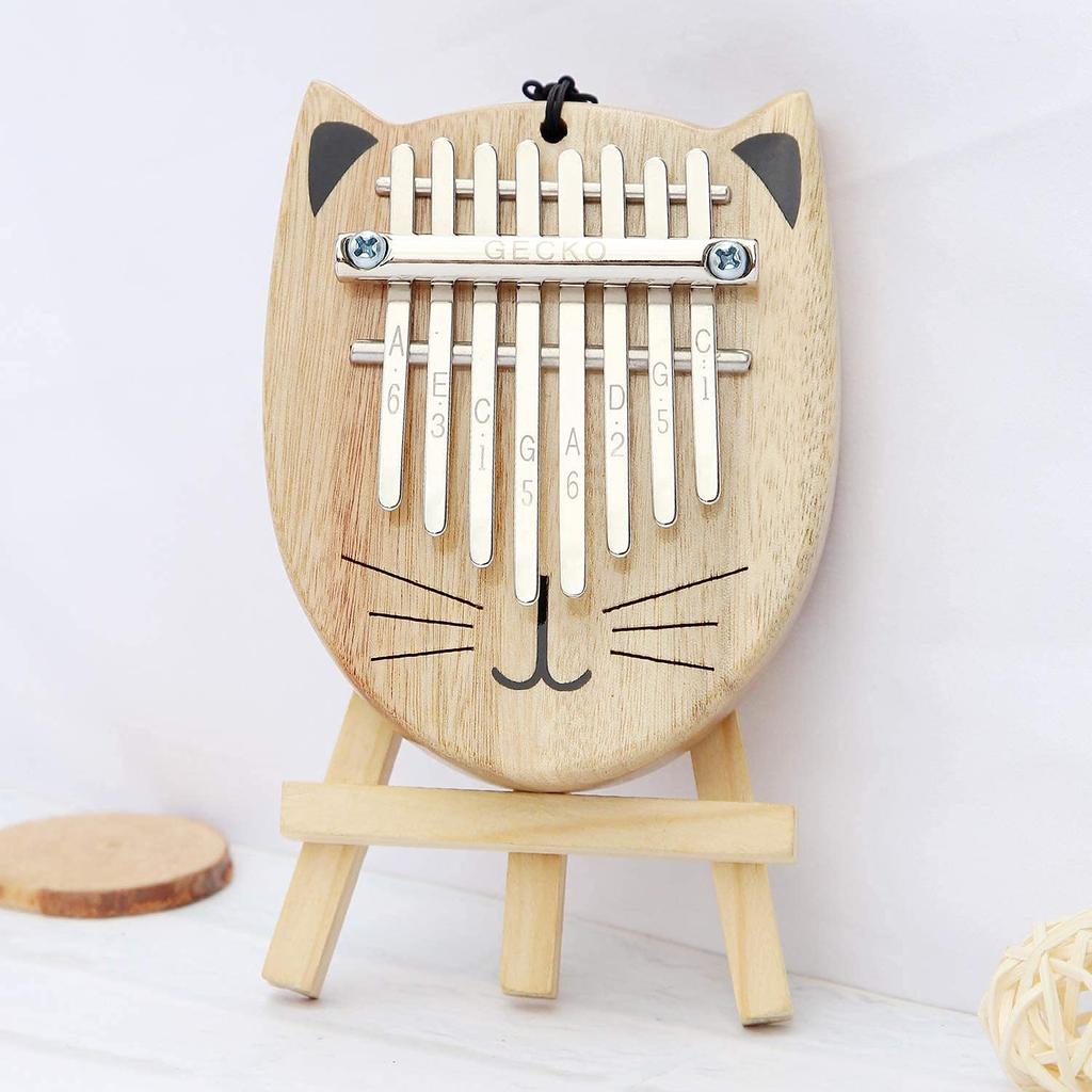 GECKO Kalimba 8 Key Beginner Set Thumb Piano Cat Cute Camphor Wood Gift Case Box Adjustment Hammer Strap Sheet Music Collection & + + +
