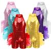 Girls Sequins Jazz Latin Ballet Dance Costume Leotard Jumpsuit Kids Sleeveless Mock Neck Shiny Jazz Costume Feather Costumes