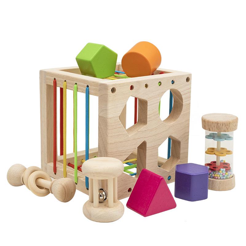 Montessori Wooden Baby Teething Rattle Set - 6 Educational Toys