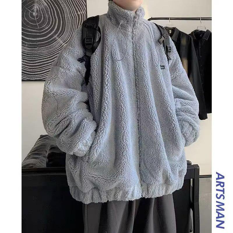 Мужское пальто с длинными рукавами из хлопка и плюша ягненка, стиль Гонконг, свободный крой, с утолщенным бархатом, зимний тренд