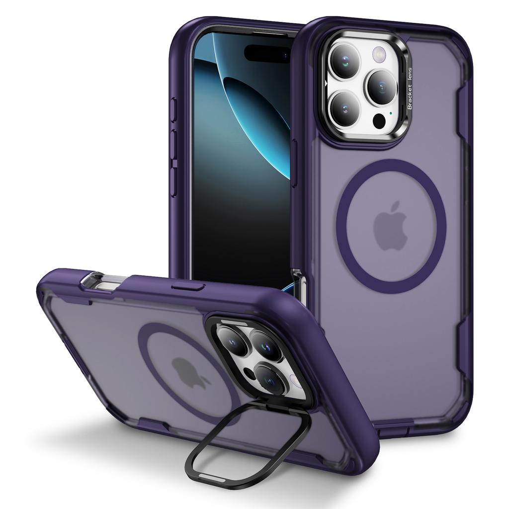 For iPhone 16 Pro Case Compatible with MagSafe Lens Frame Kickstand TPU+PC Shockproof Phone Cover