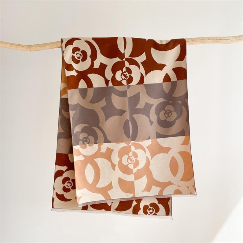 Winter New Camellia Double-sided Scarf Thickened Warm Shawl Imitation Cashmere Student Cape Cold Women