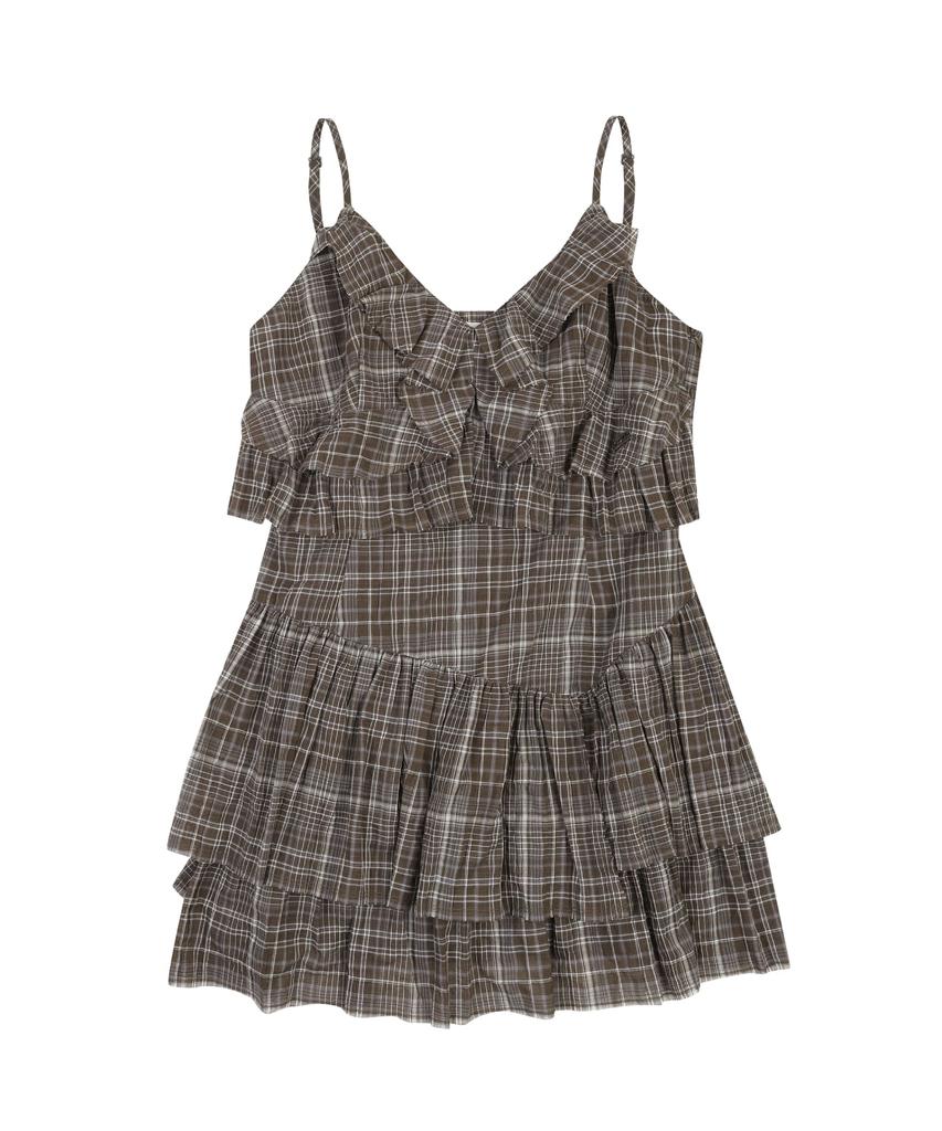 Ordinary Holiday Check Ruffle Dress [Brown]