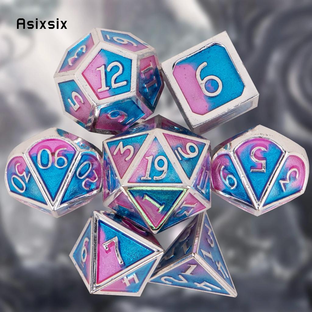 7 шт., синие, розовые, стандартные металлические кубики, набор твердых металлических многогранных кубиков, подходящий для ролевой ролевой игры, настольной игры, карточной игры