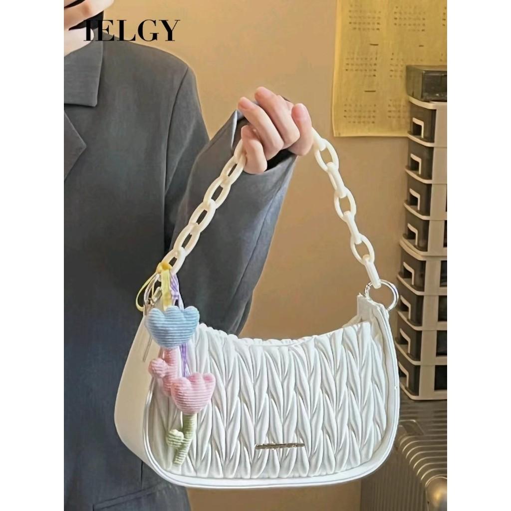IELGY Женская сумка-мессенджер со складками и ромбами, модная универсальная сумка через плечо под мышками с акриловой цепочкой