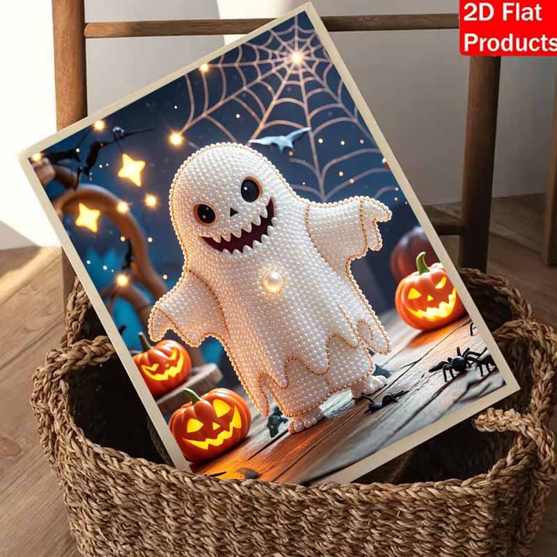 Halloween pearl painting handmade diy art white pearl mascot pumpkin web lights pearl home decoration painting