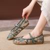 Fashion Flat Shoes for Women 2025 Spring and Autumn Fashion Breathable Round Toe Mary Jane Green Flower Embroidery Ballet Shoes Ladies