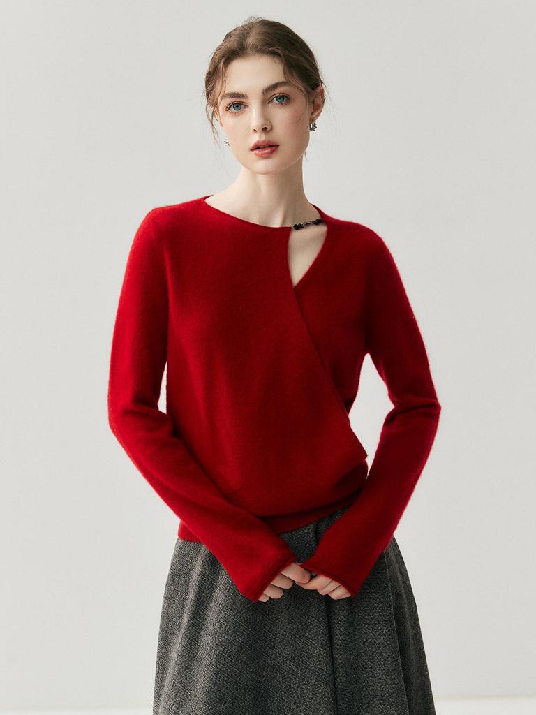 Женский кашемировый свитер французского дизайна с запахом - приятный к коже, вязаный трикотаж свободного кроя для осени и зимы.