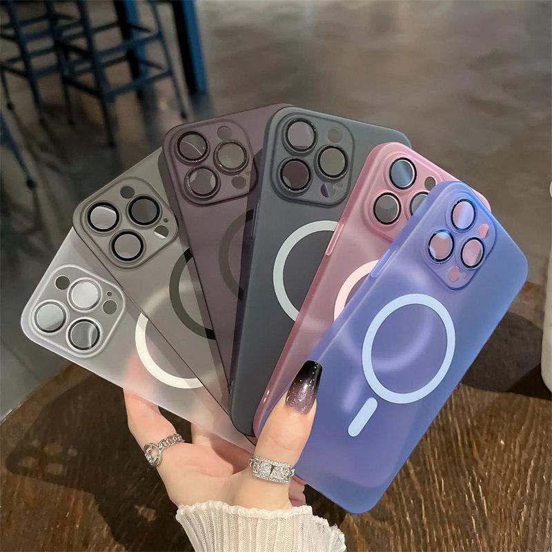 Матовый полупрозрачный сенсорный ультратонкий ПК-чехол для iPhone 11 12 13 14 15 16 Pro Max с беспроводной зарядкой Magsafe, защитная пленка для объектива