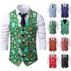 Мужские рождественские жилеты, однобортный костюм без рукавов, забавный повседневный деловой жилет с принтом рождественской елки и снеговика