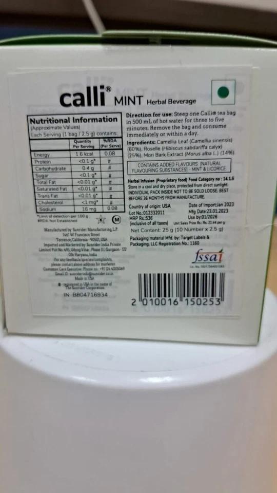 Sunrider Calli Травяной напиток со вкусом мяты 25 г (10 штук X 2,5 г)