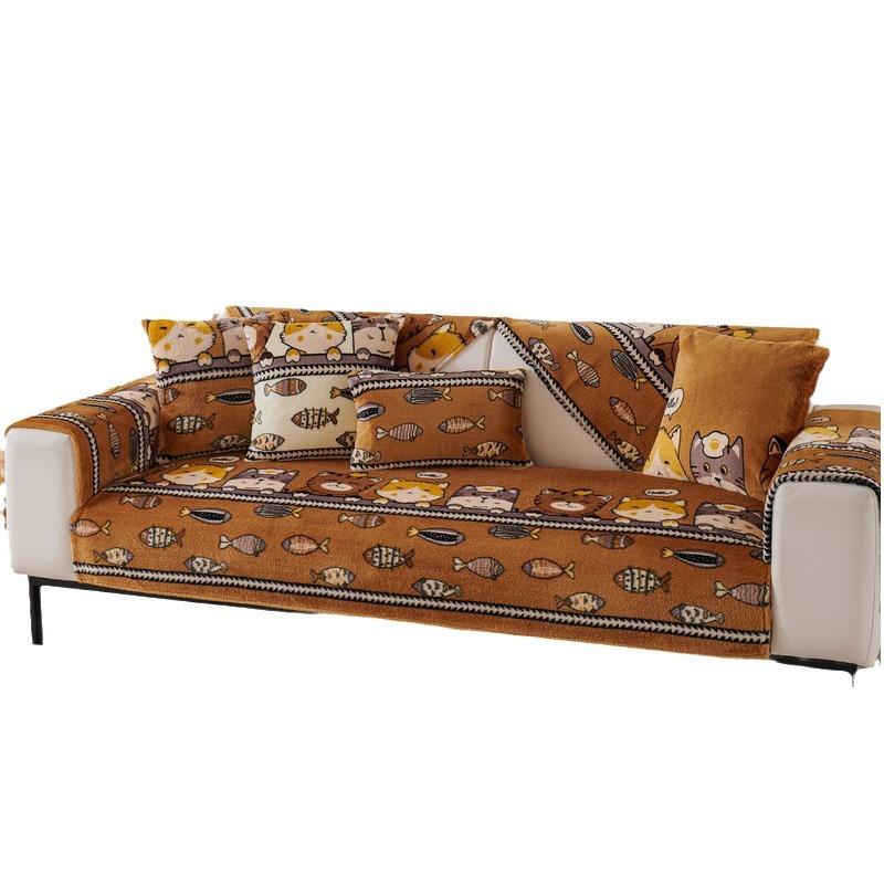 Подушка для дивана Зимняя Утолщенная Плюшевая Подушка для Сиденья Простой Мультяшный Нескользящий Кожаный Чехол для Дивана Новый Чехол Полотенце