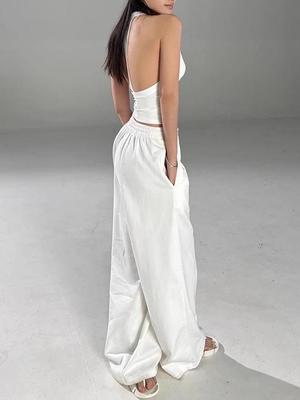 Женские спортивные брюки широкого кроя с высокой посадкой: В пол, Американский тяжеловес, Спортивный, Стройнящий, Свободного кроя.